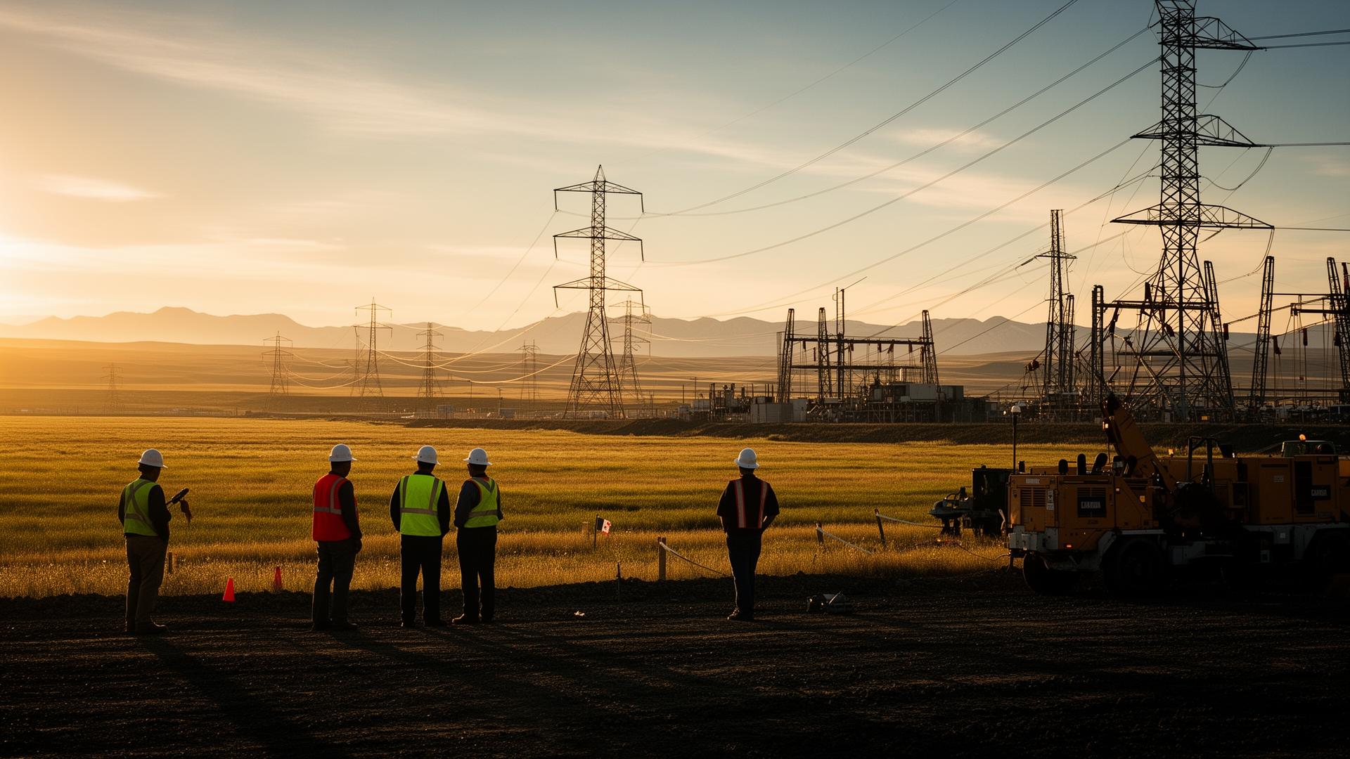 Calgary construction and utilities crew at golden hour